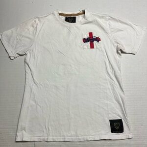 Football Town England Short Sleeve Cotton  T-Shirt In White. Size: Large